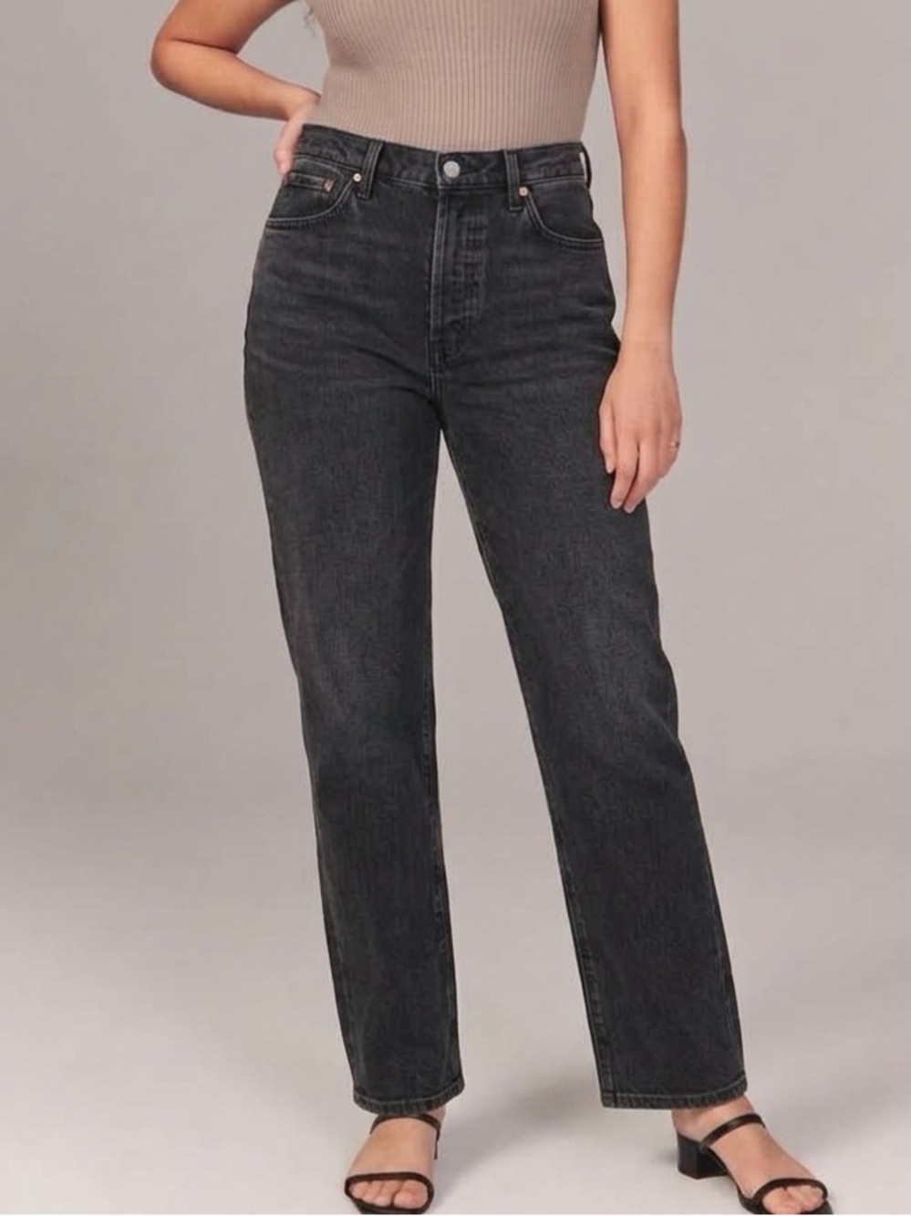 Abercrombie & Fitch The Dad High Rise Button-fly Jeans - Washed Black Sz 27 Sz 4